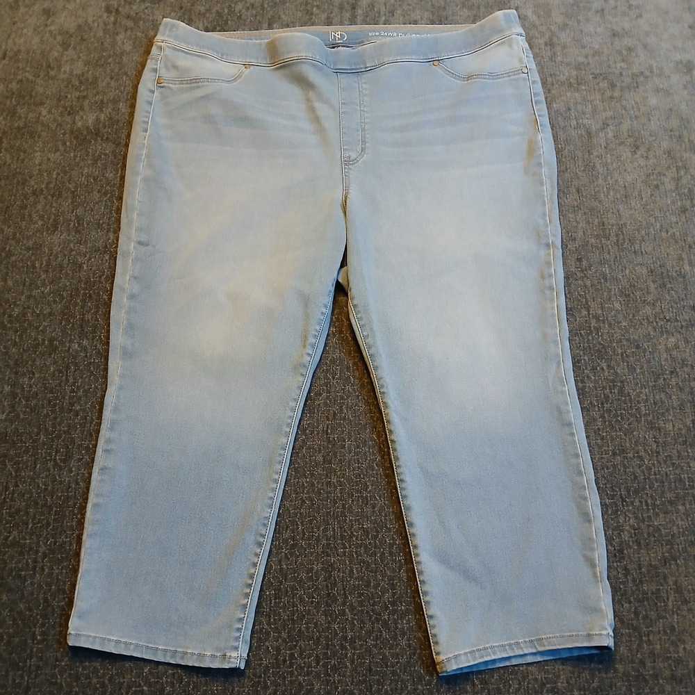 New Directions Curvy Pull On Skinny Jeans Light Wash Blue Plus Size 24WR Denim